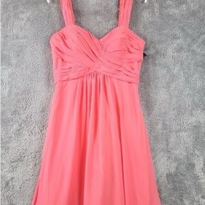 Chic Coral Midi Dress with Straps 100% silk